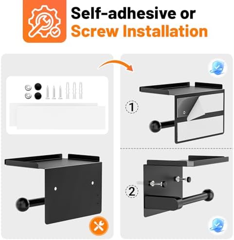 StackTastic Metal Toilet Paper Holder - Wall Mount Rustproof Black