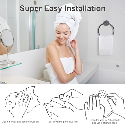 Fashionclubs 2pcs Matte Black Towel Ring Holder 1