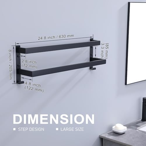 Xiarnotogi Double Towel Bar 2-Tier Matte Black 24 Inches