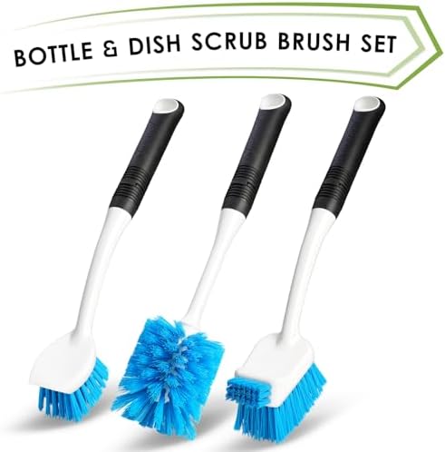 MOSOLAN 3-Piece Dish Brush Set with Scrubber and Water Bottle Brush