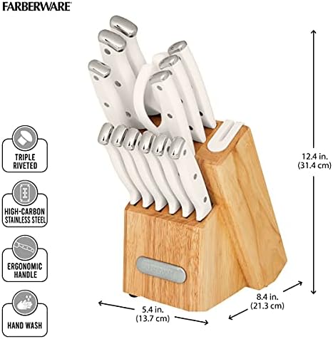 Farberware Edgekeeper Knife Block Set with Sharpener 14-Piece White
