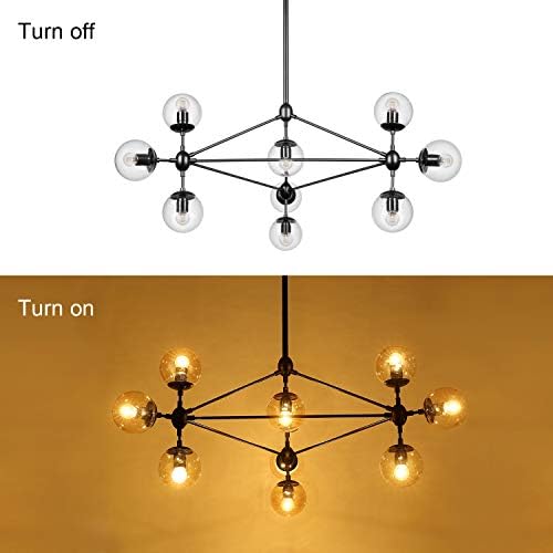 DNA 10-Light Chandelier Black Finish with Clear Glass Shades
