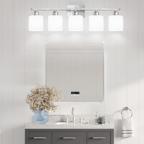 FAISHILAN 5-Light Vanity Light Brushed Nickel with Frosted Glass Shade