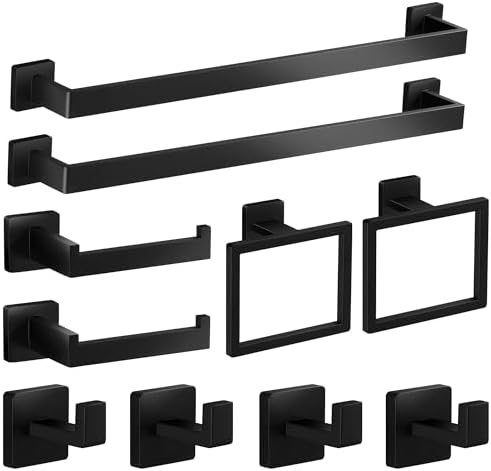 Hinmood Bathroom Hardware Set Square 10 Pieces Matte Black