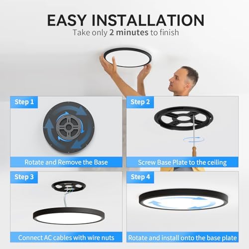 3200lm LED Flush Mount Ceiling Light with 104 SMD Chips 8 Pack - Black
