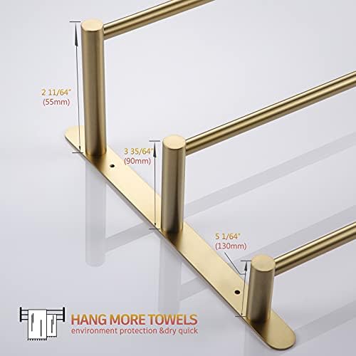 KOKOSIRI 3-Tier Stainless Steel Towel Bar with Brushed Gold Finish