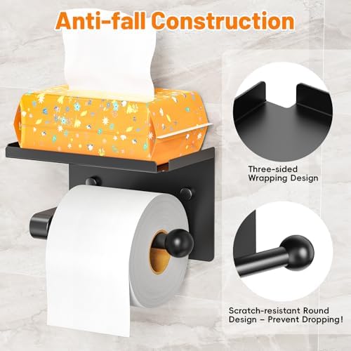 StackTastic Metal Toilet Paper Holder - Wall Mount Rustproof Black