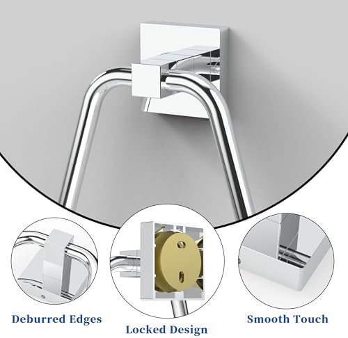 RUACQ Chrome Stainless Steel Towel Ring with Square Base