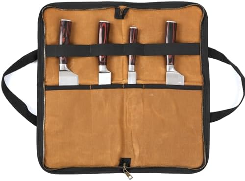 Kaaltisy Knife Roll Bag with 4 Slots and Brass Zipper