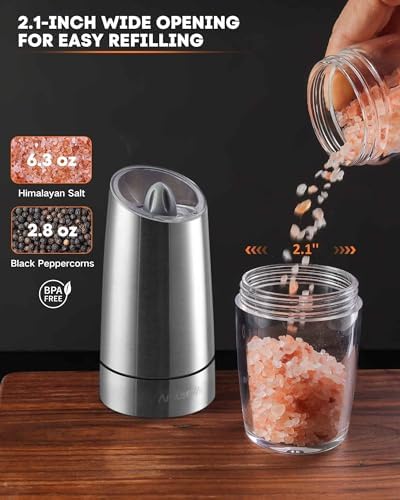 AmuseWit Gravity Electric Salt Pepper Grinder Set White Light