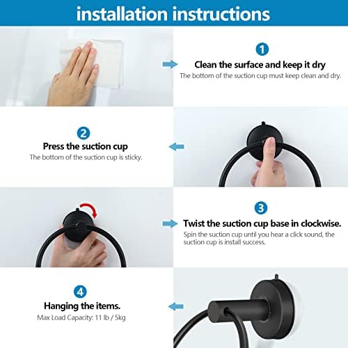 DGYB Matte Black Suction Cup Towel Holder for Bathroom Wall