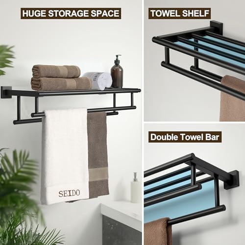 SEIDO Double Towel Bar 24 Inch Matte Black Stainless Steel 1