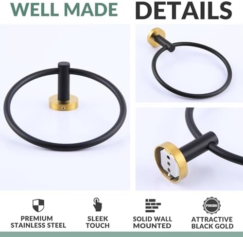 APLusee Black Gold Stainless Steel Towel Ring