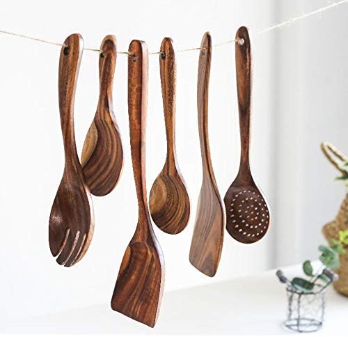 GQZ Teak Skimmer with Long Handle for Rice Dipping