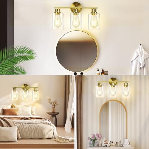 CRIRY 3-Light Brushed Gold Vanity Light Fixtures Over Mirror