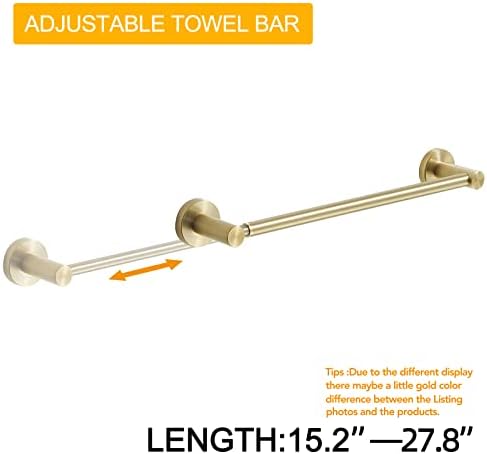 BESy Adjustable Towel Bar 159 to 286 Inch Brushed Gold Stainless Steel