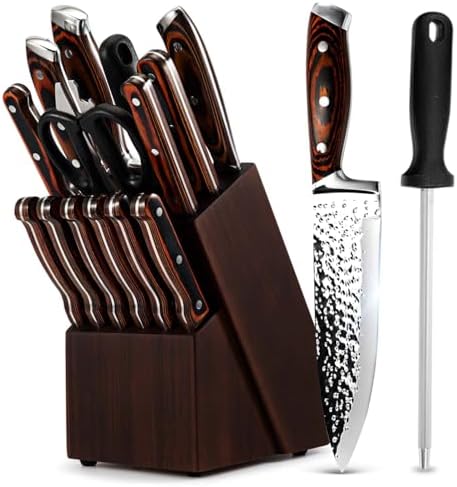 KroWallu 15-Piece Knife Block Set with Sharpener 1