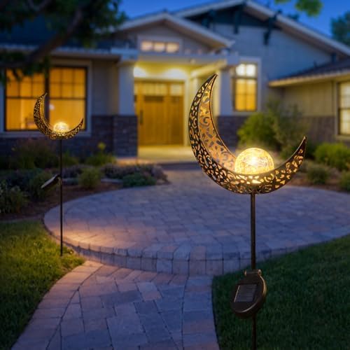 HOMEIMPRO 2Pack Moon Garden Solar Lights Outdoor Stakes