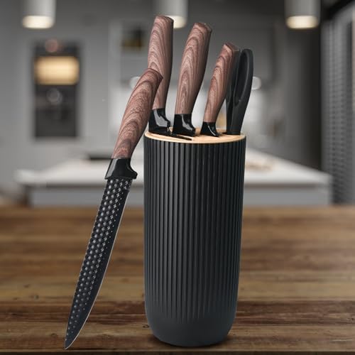 BOBOME 6 Piece Black Kitchen Knife Set with Block