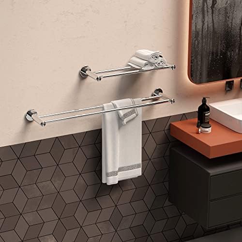 Adjustable Double Towel Bar 16-276 Inch with Hooks