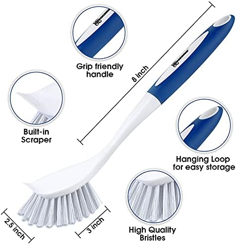 SPOGEARS 3 Pack Dish Scrubber with Scraper and Grip Handle
