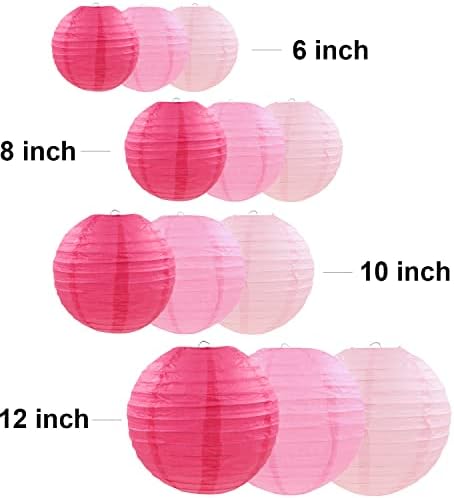 PheiLa 12 Pcs Pink Party Paper Lanterns Romantic Decorations