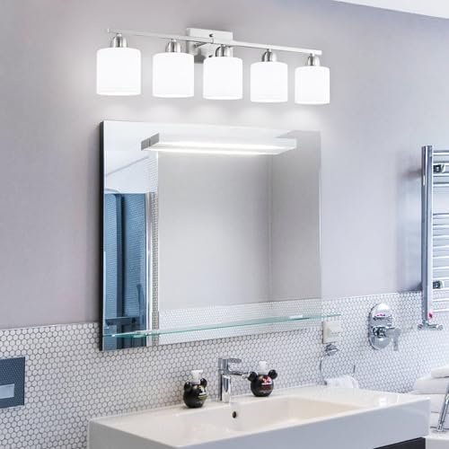 FAISHILAN 5-Light Vanity Light Brushed Nickel with Frosted Glass Shade