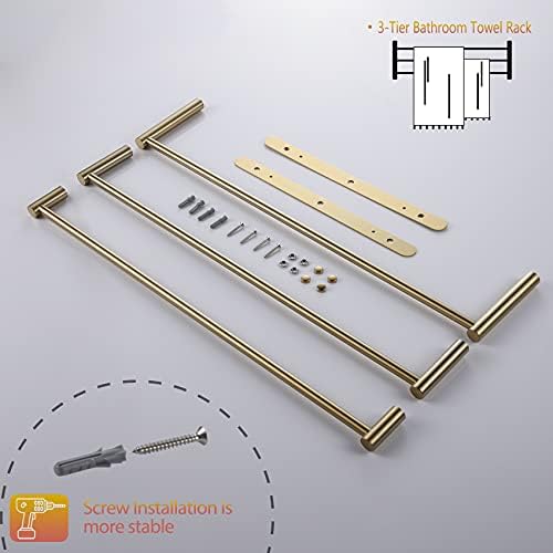 KOKOSIRI 3-Tier Stainless Steel Towel Bar with Brushed Gold Finish