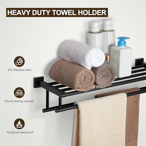 SEIDO Double Towel Bar 24 Inch Matte Black Stainless Steel 1