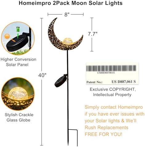HOMEIMPRO 2Pack Moon Garden Solar Lights Outdoor Stakes