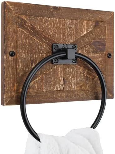Autumn Alley Farmhouse Towel Ring - Barn Wood Matte Black Design