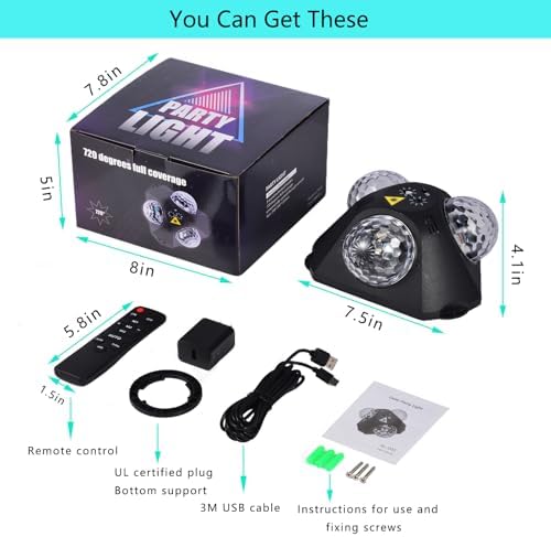 4 in 1 Disco Ball DJ Party Lights with RGB Pattern Strobe