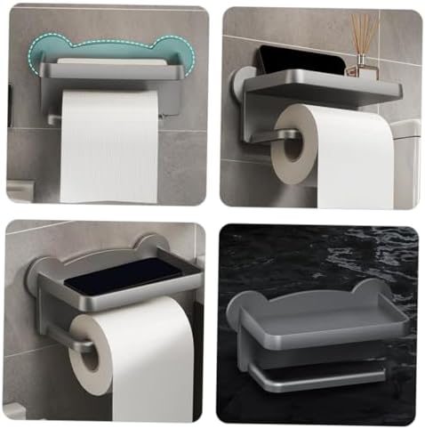 Wall Mount Toilet Paper Holder with Stand Punch Design Stylish Bathroom Organizer
