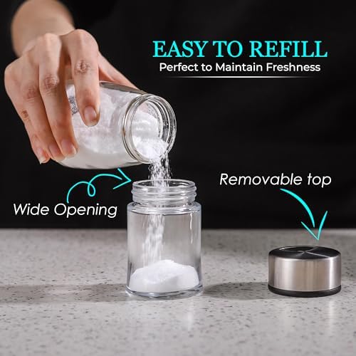 Kitchen-GO Salt and Pepper Shakers Set - Adjustable Pour Stainless Steel