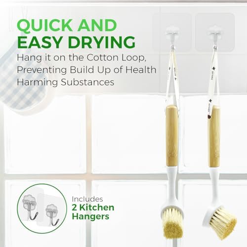 AIRNEX Bamboo Handle Dish Brush Set - 2 Pack