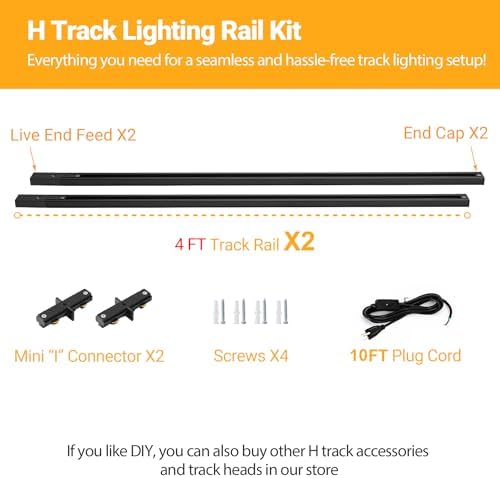 VANoopee H Track Lighting Rails Kit 8FT Black