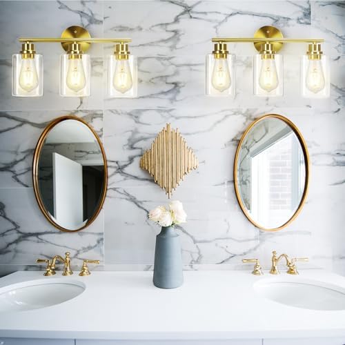 CRIRY 3-Light Brushed Gold Vanity Light Fixtures Over Mirror