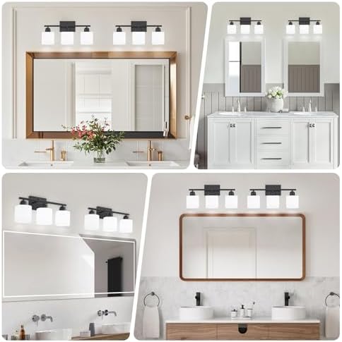 FAISHILAN 3-Light Black Bathroom Vanity Light with Clear Glass Shades