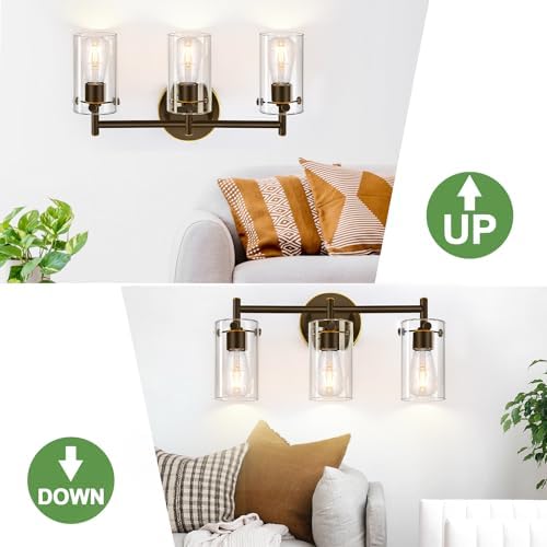 Indoi 3-Light Oil-Rubbed Bronze Wall Sconces with Clear Glass Shades