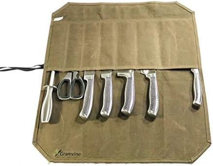 GramVine Chef Knife Roll Bag - Waxed Canvas Knife Holder Organizer