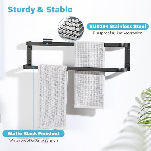 Mooche Double Towel Rack 24-Inch Matte Black Stainless Steel