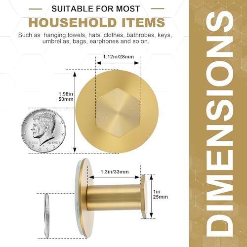 SAYAYO Adhesive Hooks 4 Pack Brushed Gold 1