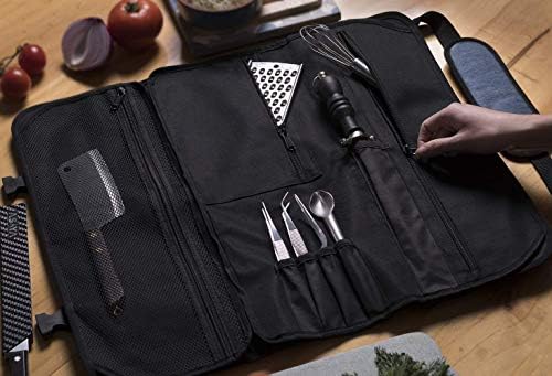 Asaya Chef Knife Roll Bag - 20 Pockets for Knives and Kitchen Utensils