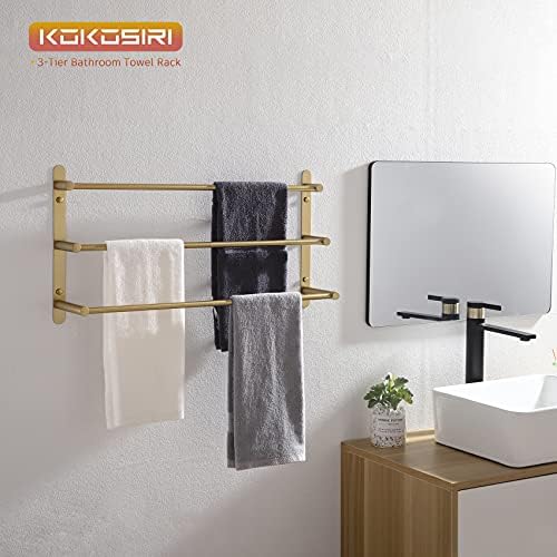 KOKOSIRI 3-Tier Stainless Steel Towel Bar with Brushed Gold Finish