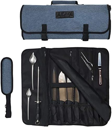 Asaya Chef Knife Roll Bag - 20 Pockets for Knives and Kitchen Utensils