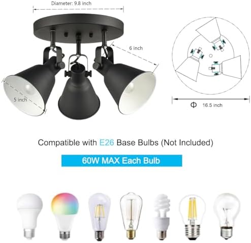 DIRYZON EUL 3-Light Ceiling Spot Light - Matte Black Industrial Style