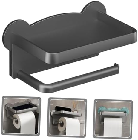 Wall Mount Toilet Paper Holder with Stand Punch Design Stylish Bathroom Organizer