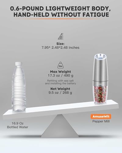 AmuseWit Gravity Electric Salt Pepper Grinder Set White Light