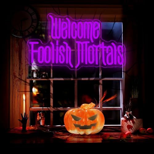 Welcome Foolish Mortals Neon Sign Purple 1