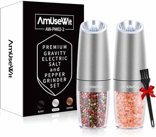 AmuseWit Gravity Electric Salt Pepper Grinder Set White Light